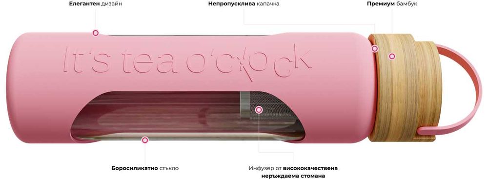 Нова! Бутилка за чай с инфузер THE GREEN BEAR 500 мл + подарък