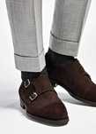 Pantofi monk 41 41.5 lucrati manual Boggi Milano piele naturala suede