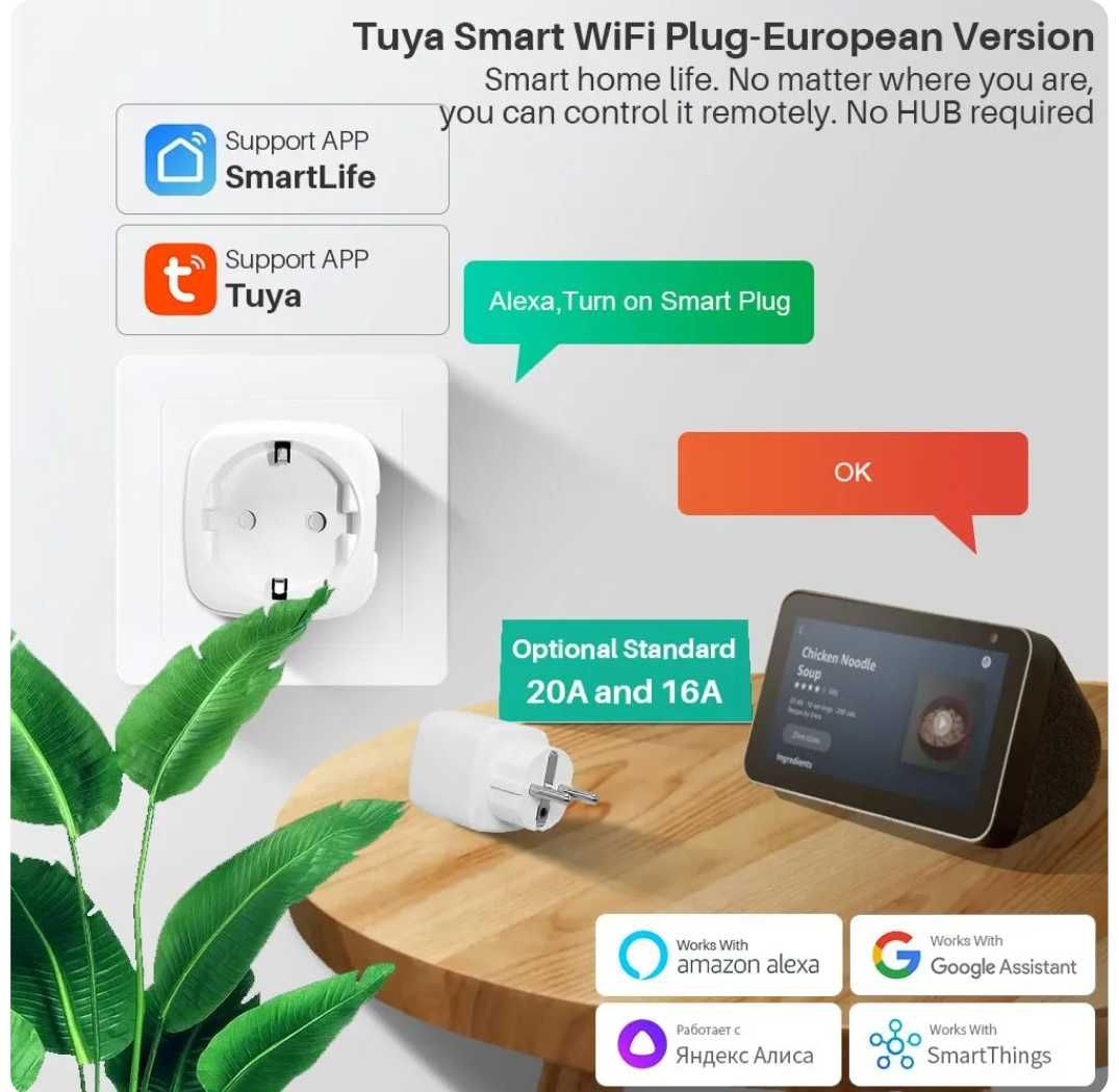 Умен смарт захранващ контакт мониторинг на енергия 20А Smat Life, Tuya