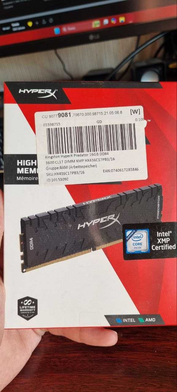 Оперативная память Kingston HyperX Predator 1x16gb ddr4 3600mhz