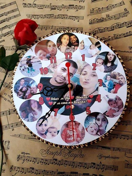 Часовници с колаж на ваши стимки и надпис по желание