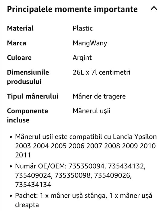 Set 2 mânere exterior Lancia Ypsilon 2003-2011