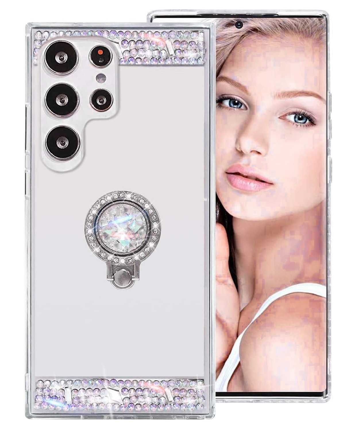 Husa oglinda cu pietricele + inel Samsung Galaxy S23 Ultra / S24 Ultra