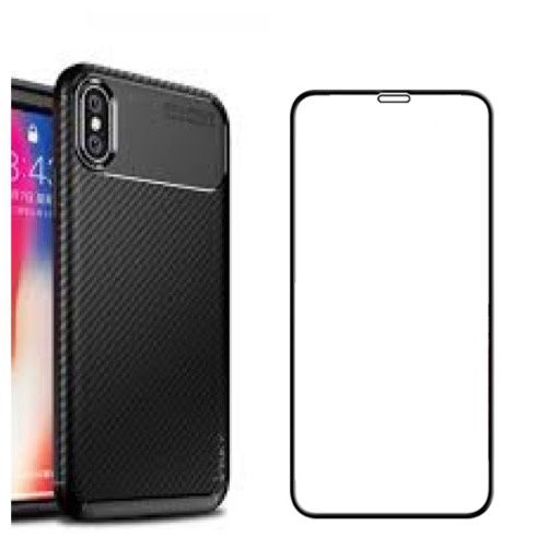 Iphone XR/XS/X/XS MAX PacK Husa Silicon + Folie Sticla Stone Glass 9D