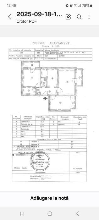 Apartament Bl. T13, 3 camere 73mp utili, decomandat