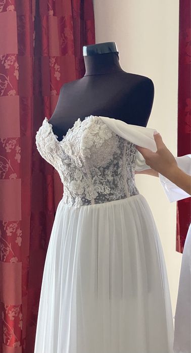 Rochie de mireasa, voal, floare dezgatit, floare masina, halat BRIDE