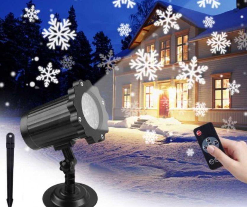 Уникален водоустойчив LED проектор снежинка за прожектиране на сняг.