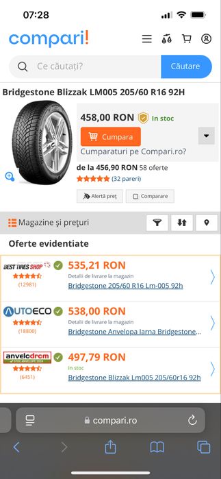 Set Jante Iarna Noi Honda Civic Accord Bridgestone Blizzak 205 60 16