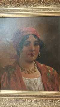 Tablou, pictura veche, Samuel Bogdanovici, tiganca cu salba