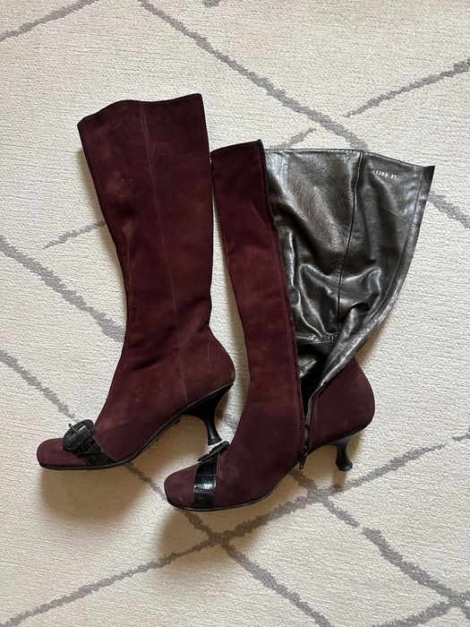Дамски ботуши бордо от велур