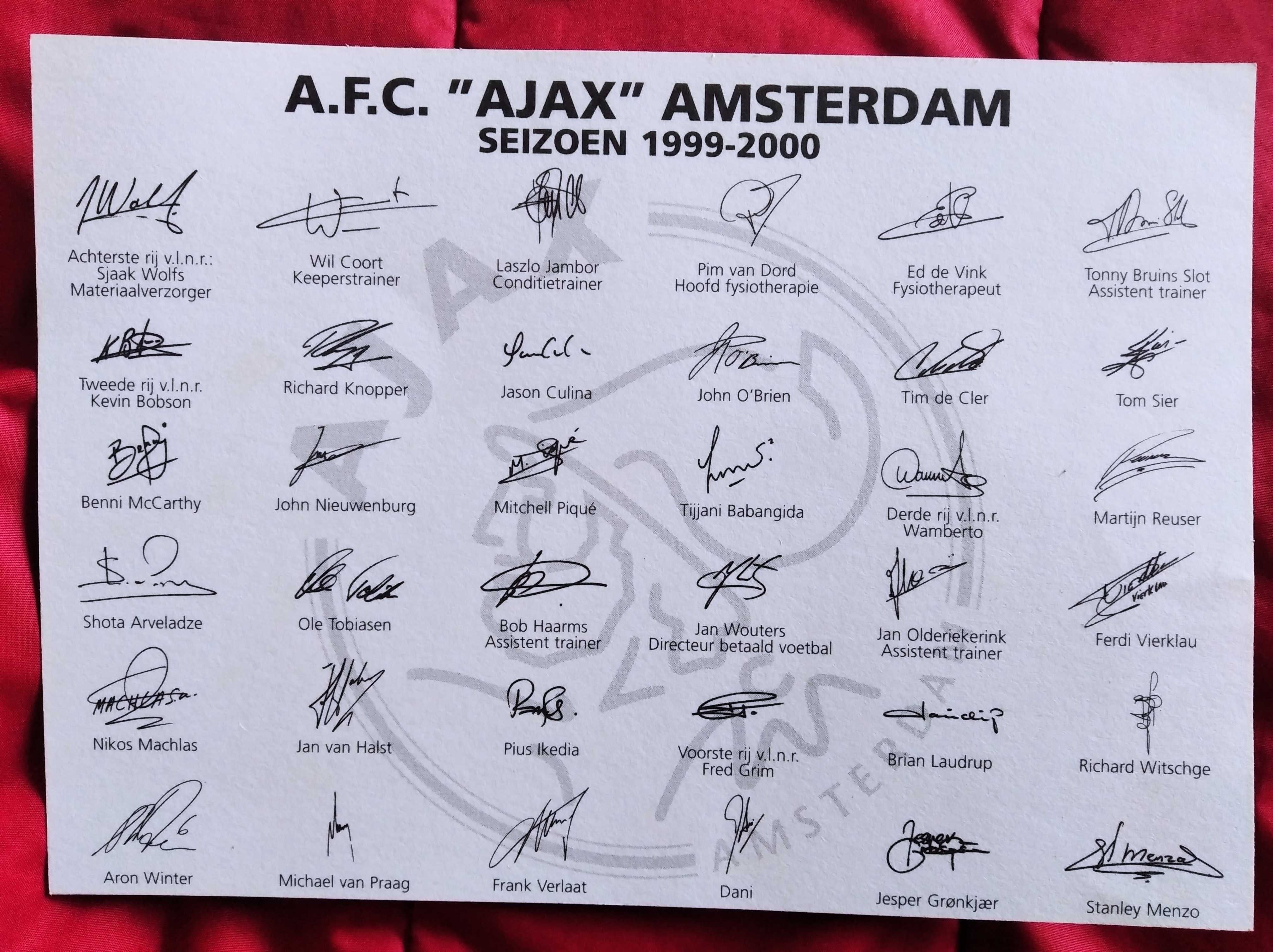 Колекционерска картичка на A.F.C."AJAX" AMSTERDAM-сезон 1999-2000г.