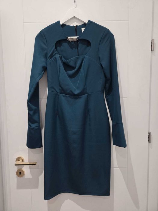 Rochie YLLA verde-petrol, midi, mânecă lungă – purtată o singură dată