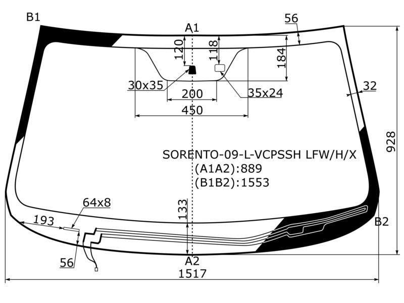 Стекло лобовое с обогревом щеток  Kia Sorento