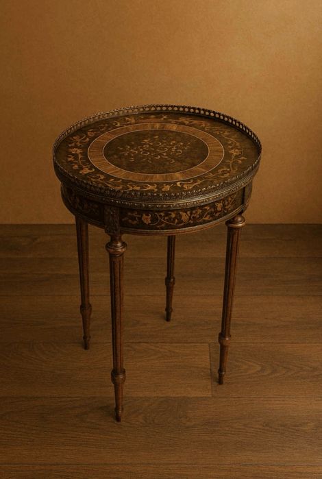 Антикварна кръгла масичка – инкрустация, стил Louis XVI