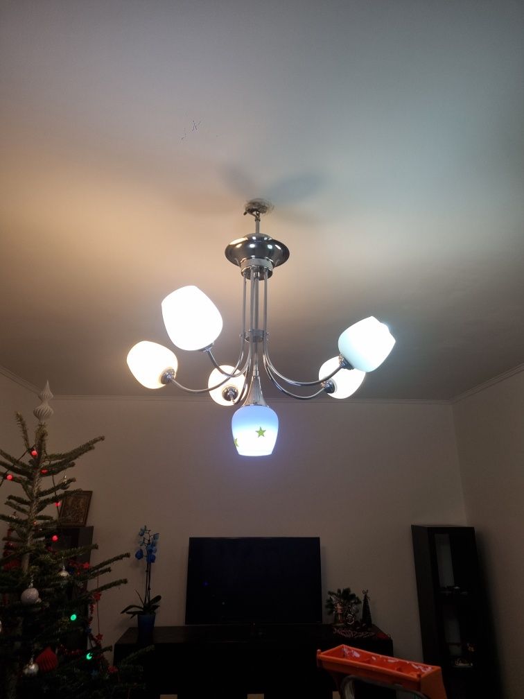 Lustra inox cu 6 brate si abajururi