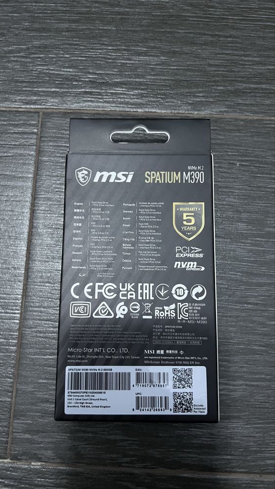 Диск MSI Spatium M390  NVMe SSD 512GB, PCIe