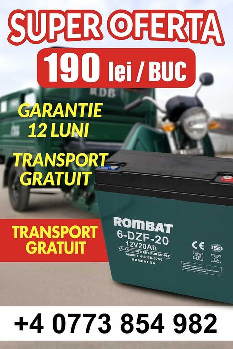 Baterie tricicluri electrice 12V 20Ah ( 6DZF -20 ) - TRANSPORT GRATUIT