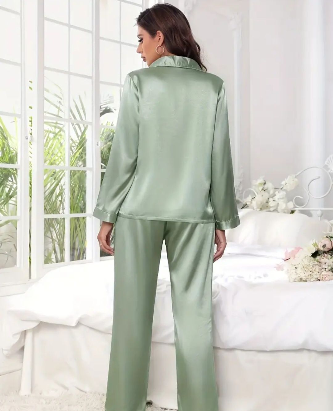 Pijama satin culoarea mint