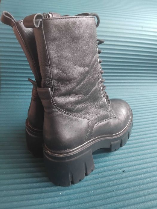 Дамски ботуши естествена кожа стабилна масивна подметка и грайфер