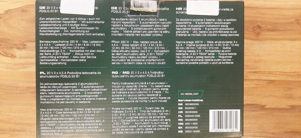 Incarcator rapid acumulatori dublu 2 x 4,5Ah PARKSIDE PDSLG 20V-B1