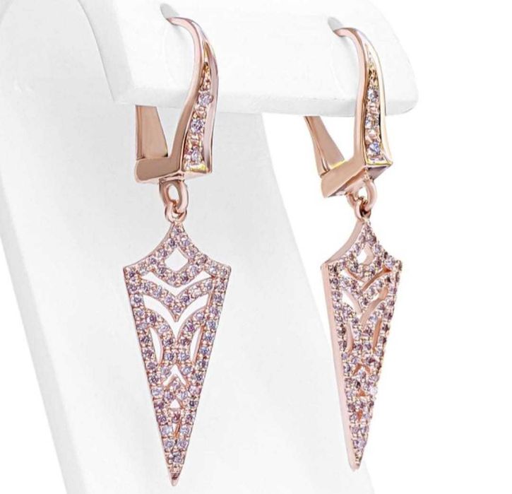 Cercei - 14 ct. Aur roz -  cu 132 diamante 0.50 tw. Roz