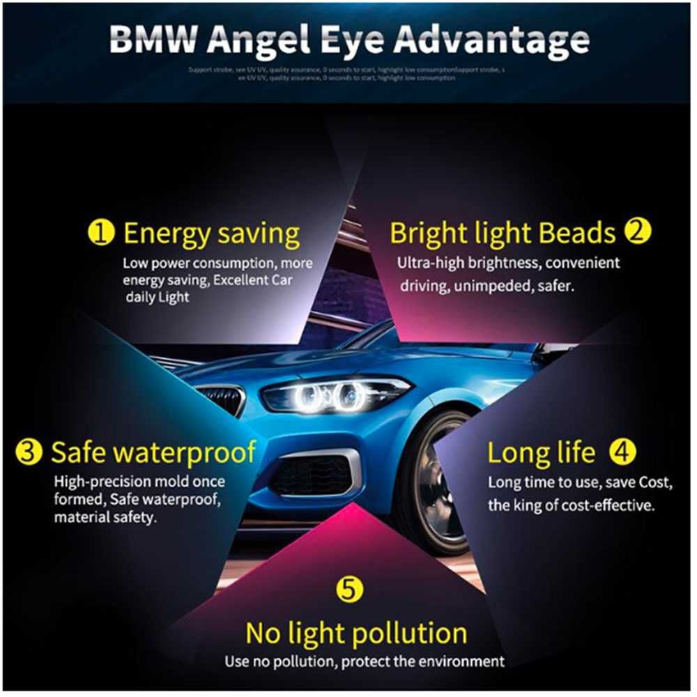 LED крушки ангелски очи за BMW, 12V-24V, с Canbus без грешки, жълти
