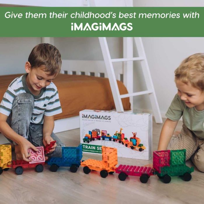 IMAGIMAGS Магнитни строителни плочки, Комплект влакчета от 18 части