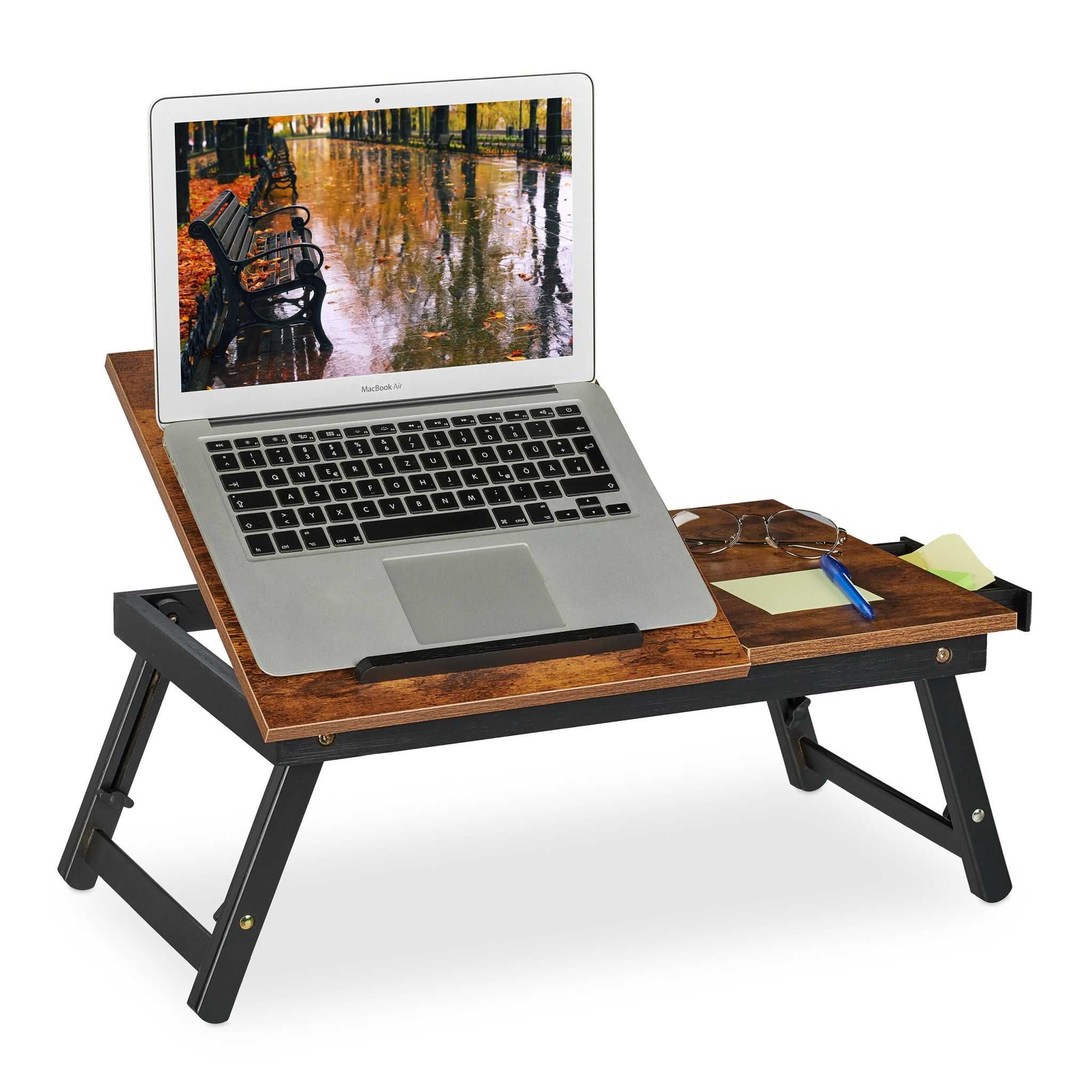 Masa pentru laptop din bambus pliabila reglabila cu sertar 32x69x35 cm