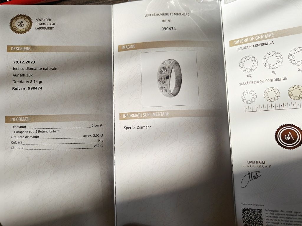 inel vechi aur 18k diamante 2 ct certificat