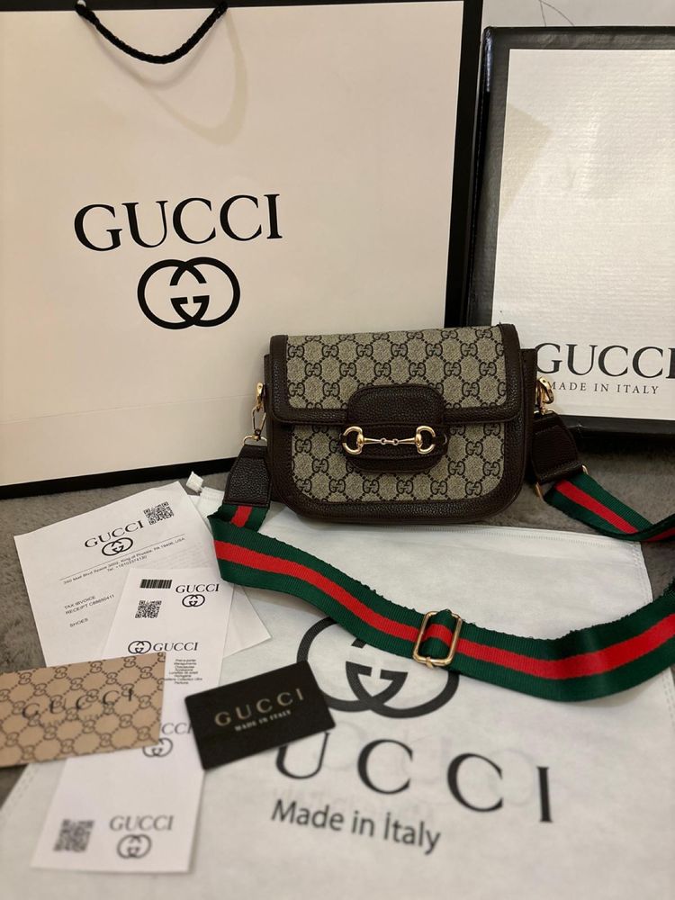 Poseta/Geanta Gucci Horsebit 1955 Shoulder Logo Brown