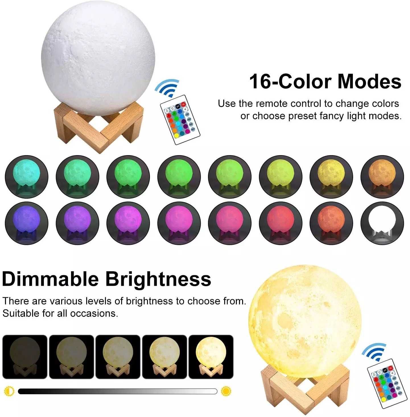 Уникална 3Д Луна Нощна Лампа LED осветеление украса 16 цвята