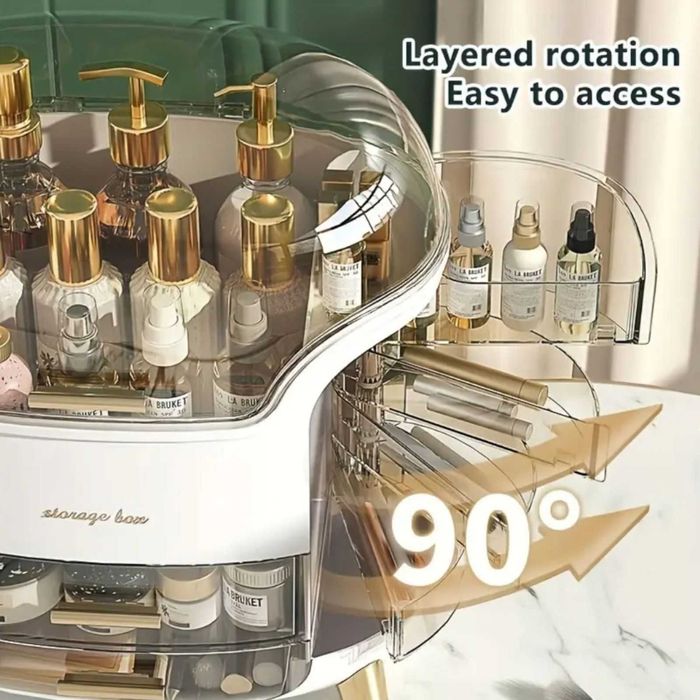 Organizator alb tip vitrina, pentru produse cosmetice, 9 compartimente