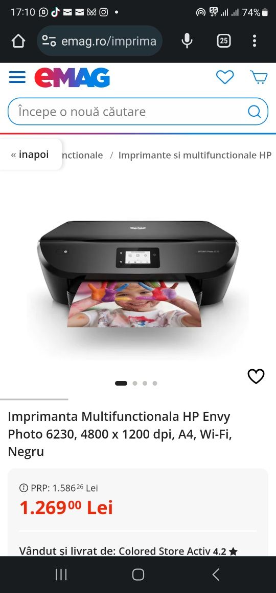 Imprimanta Multifunctionala HP Envy Photo 6230, 4800 x 1200 dpi, A4, W