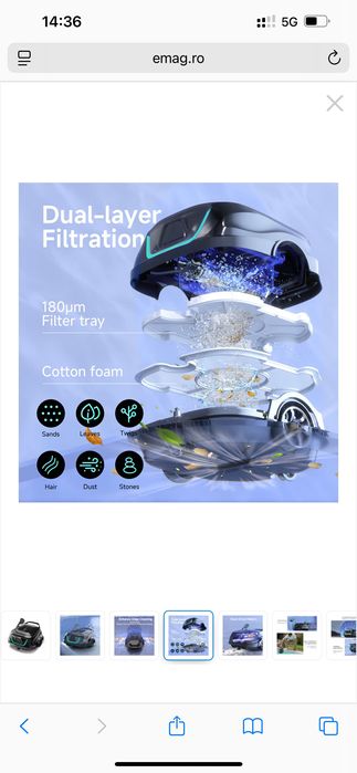 Robot de piscina fara fir Wybot A1, Functioneaza pana la 120 de minute