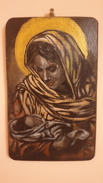 Pictură religioasă lucrată manual