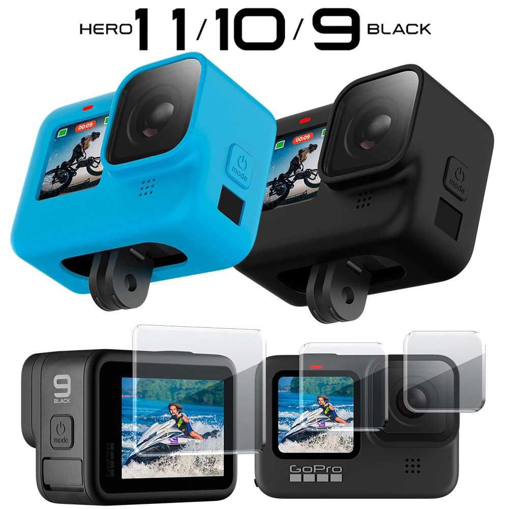 Husa silicon + protectie lentila + folie sticla ecran GoPro 9 10 11 12