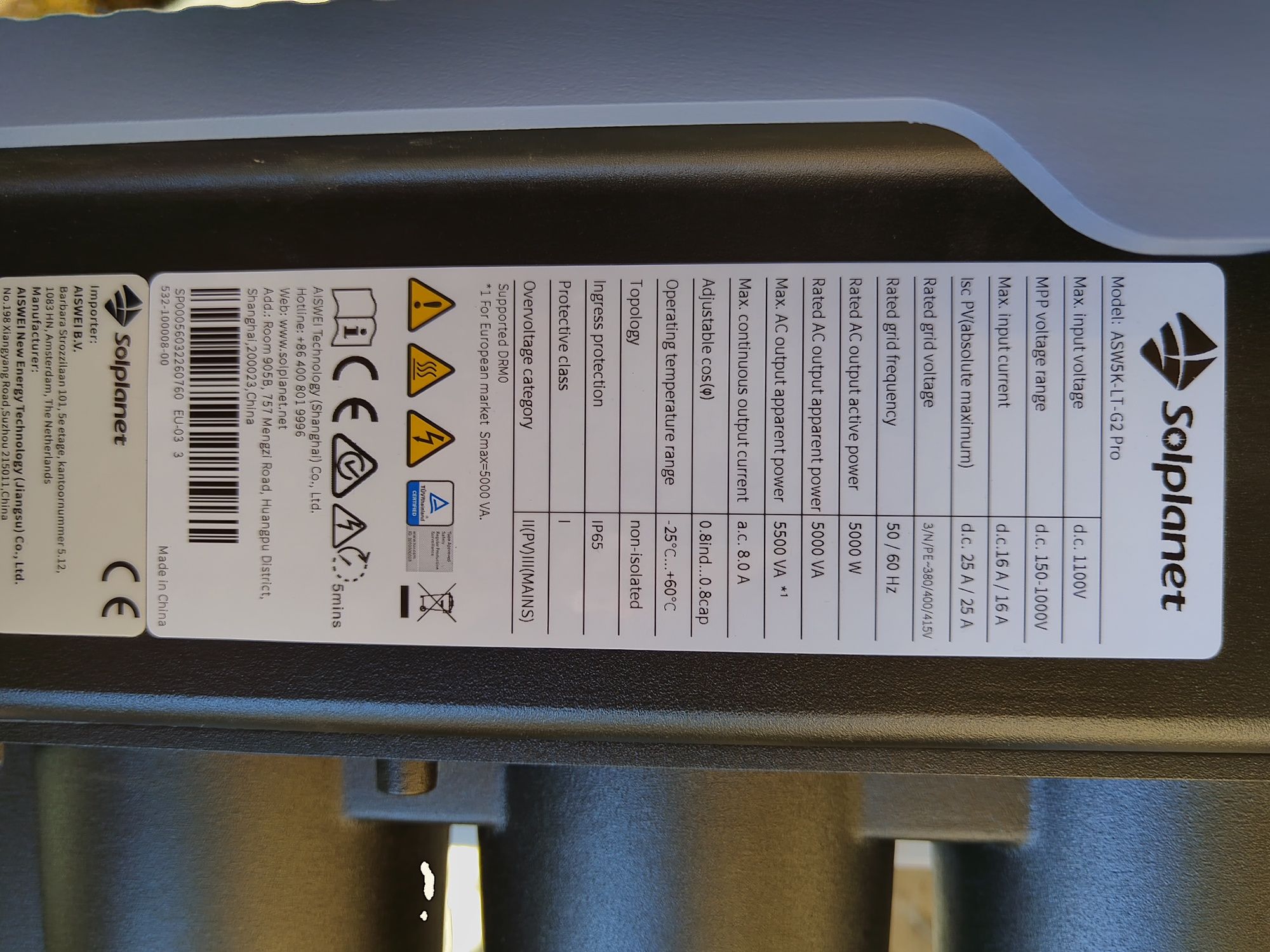 Invertor solar trifazic Solplanet ASW 5K-LT-G2 PRO