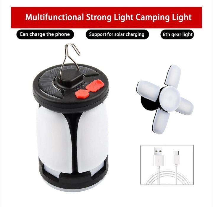 Соларен къмпинг фенер, сгъваем,6 режима на светене