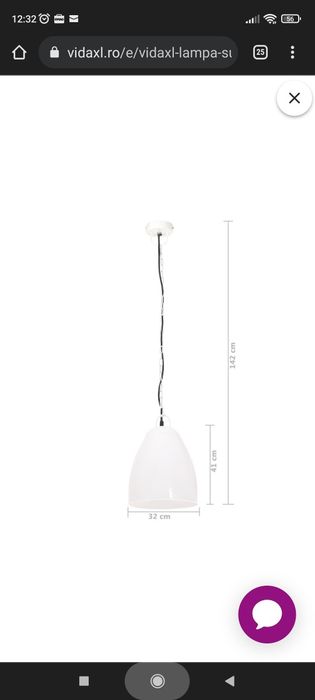 Lampă suspendată industrială, 25 W, alb, 32 cm, E27, rotund
