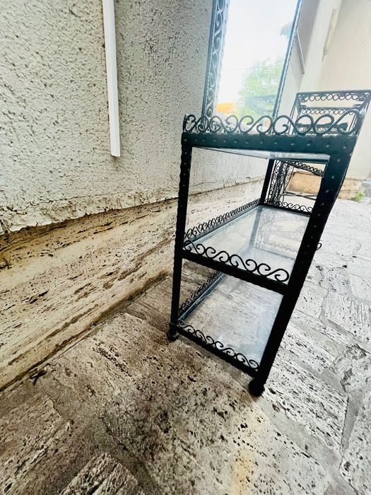 Oglindă și consolă cu 3 etaje cu cadru din fier forjat