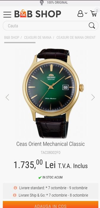 Ceas ORIENT Mechanical Classic TAC08002F0; ORIGINAL, acte, sigilat.
