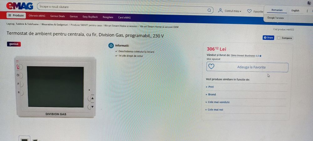 Termostat programabil fără fir division gas