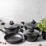 Set 4 vase de gatit, oale din aluminiu turnat, marmoarate,