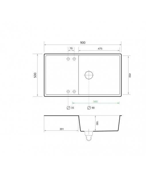 Кухненска Мивка от Гранит модел Ибиса 900 x 500 Supreme - Черен