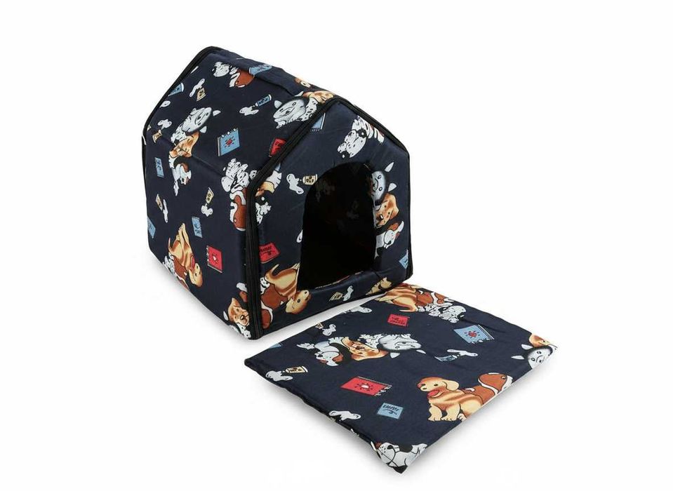 Casuta pliabila pentru pisici si caini mici cu pat moale 32x34x30 cm