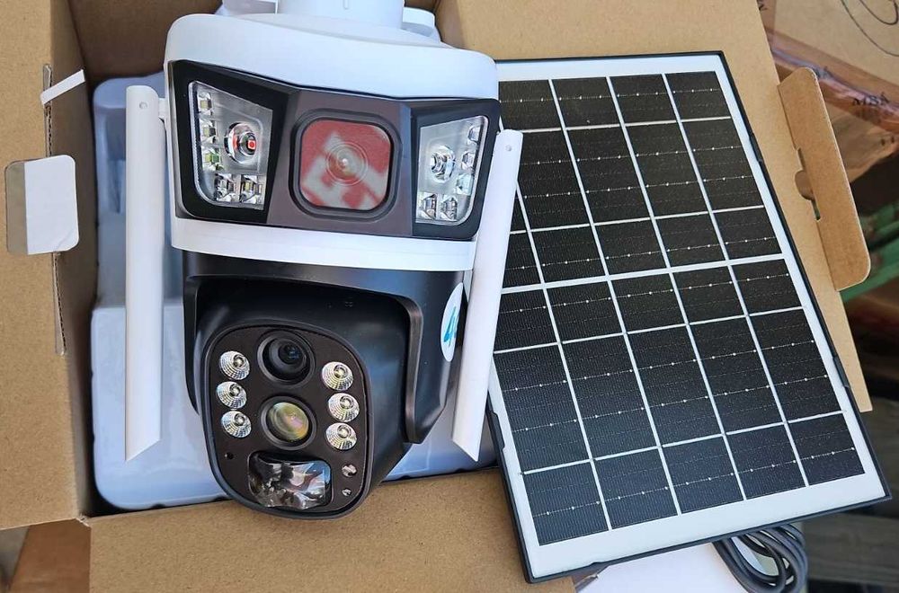 Двойна соларна безжична въртяща камера 4G 6MP 10zoom работи SIM карта