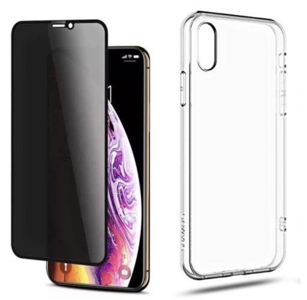 Husa Silicon Joom si Folie Sticla Curbata 6D Privacy iPHONE X XS XR