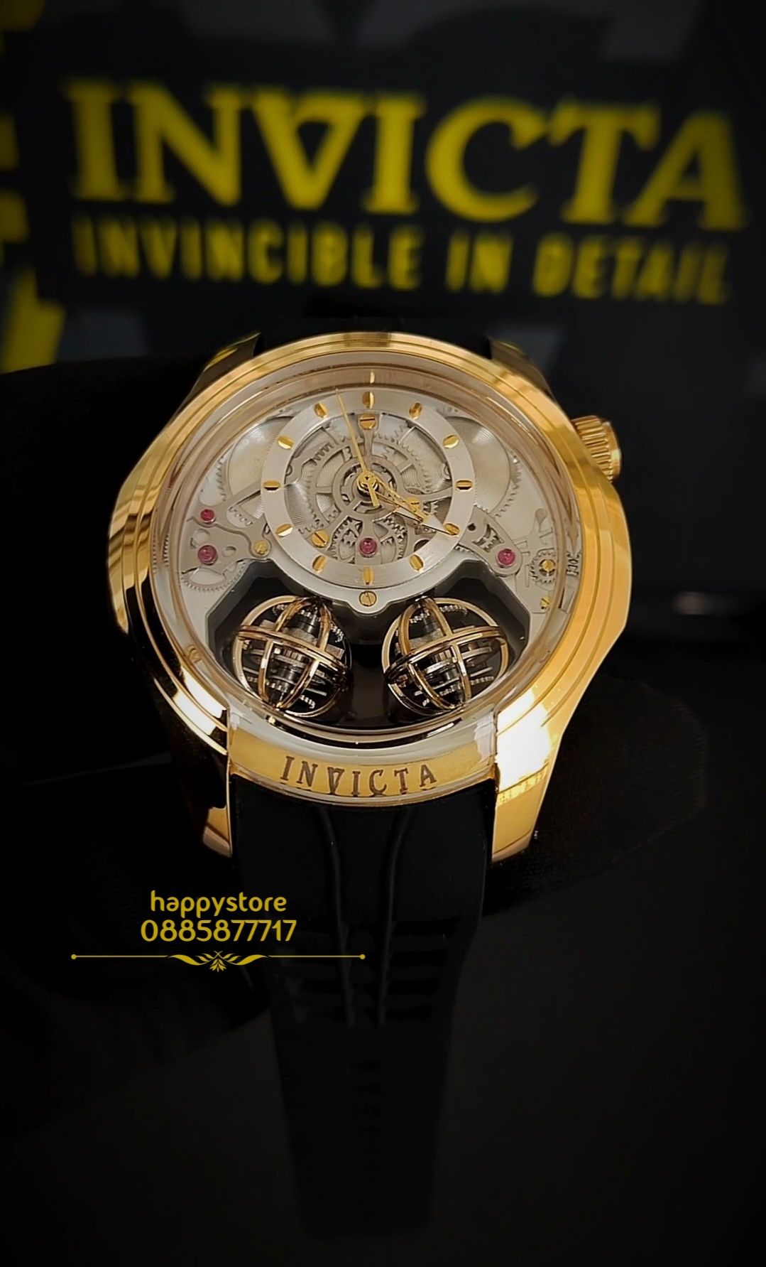 INVICTA Specialty Skeleton Gold/Black 46 mm,Инвикта нов ръчен часовник