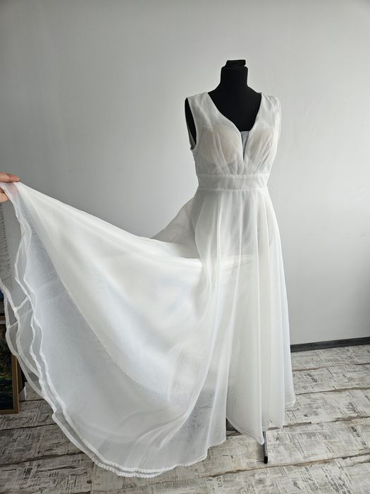 Rochie alba din mătase cununie civila