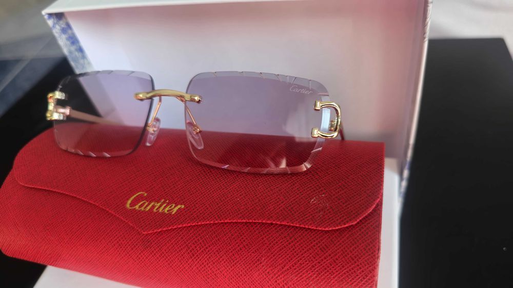 Pachet Ochelari de soare Cartier rimless Diamond Cut light pink